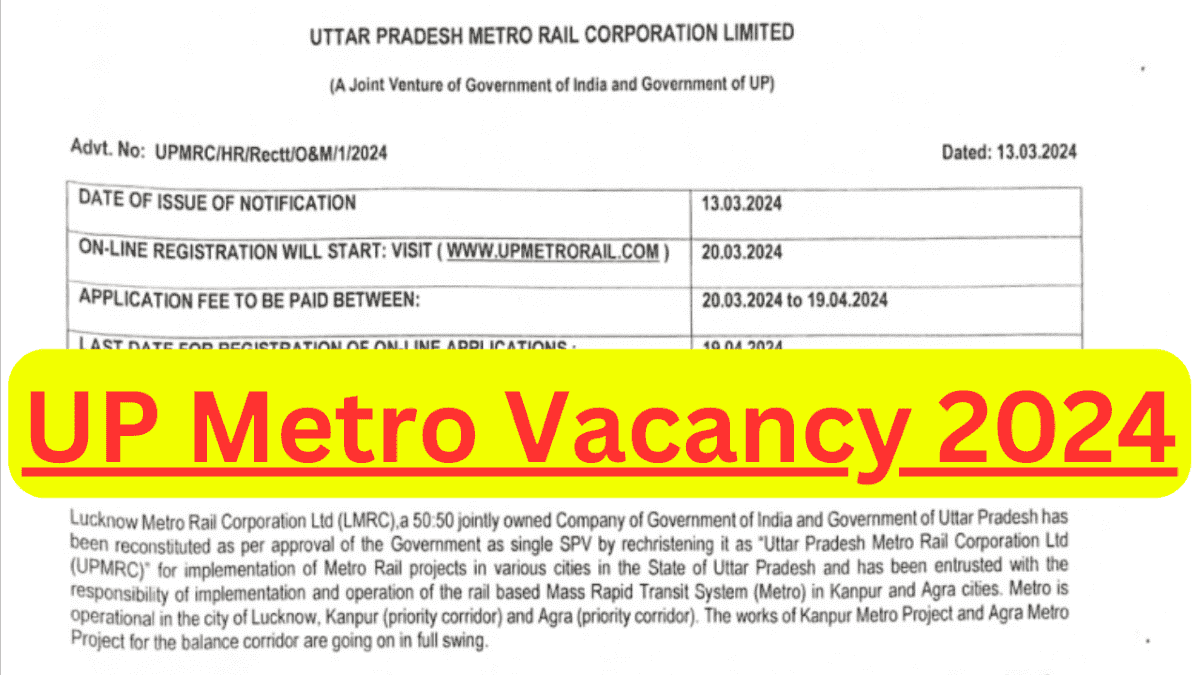 UP Metro Recruitment 2024
